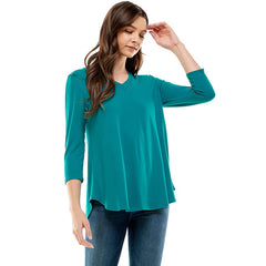 ATP-2334RS-Women's V Neck 3/4 Sleeve Tunic | Made in USA | Azules Wholesale