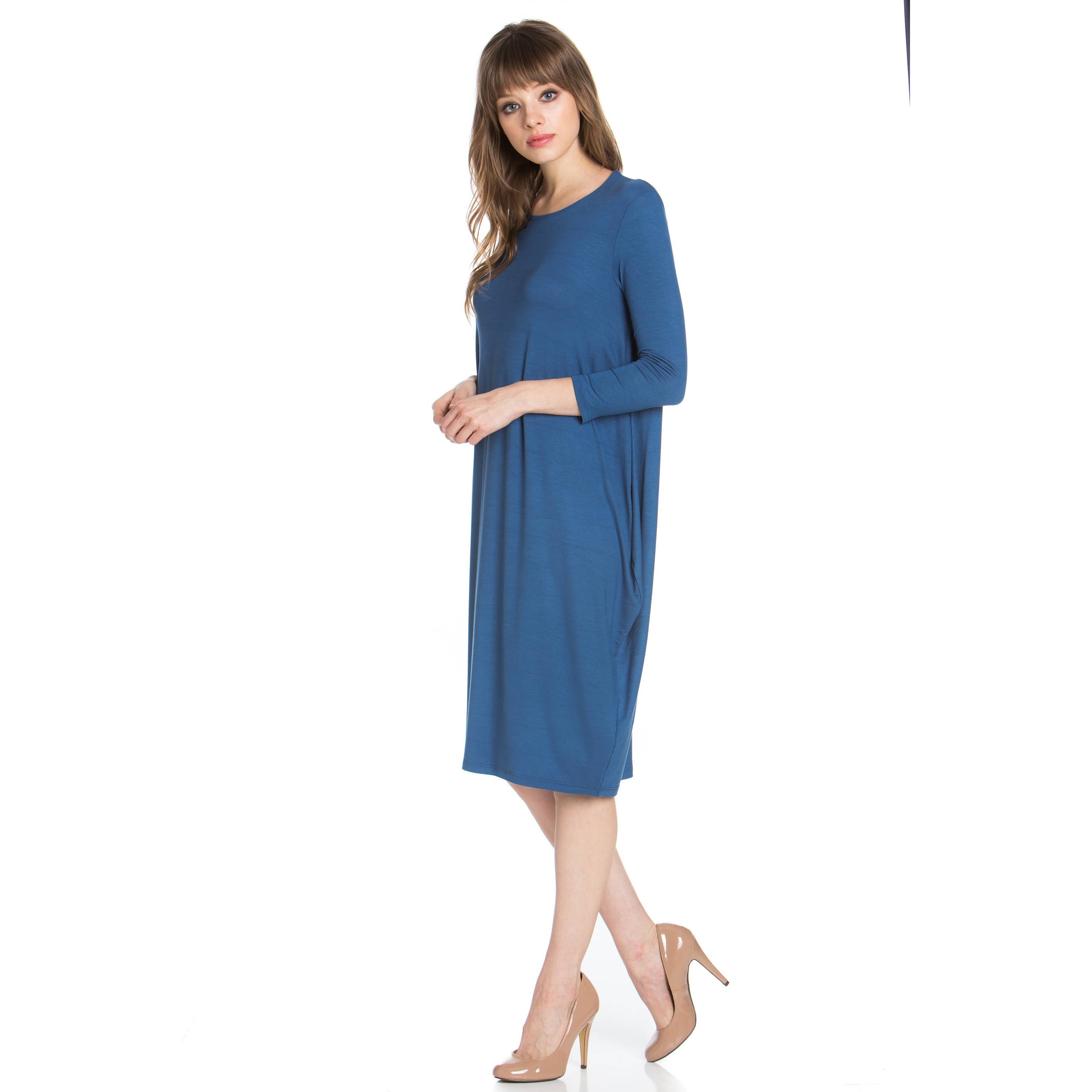 ADM-8255RS 3/4 Sleeve Midi Dress | Made in USA | Azules Wholesale