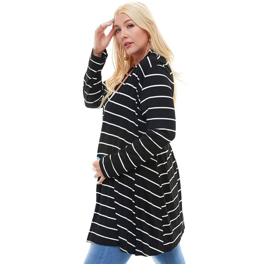 AJK-3001RSX-STRIPE Plus SIze Long Sleeve Stripe Cardigan | Made in USA | Azules Wholesale