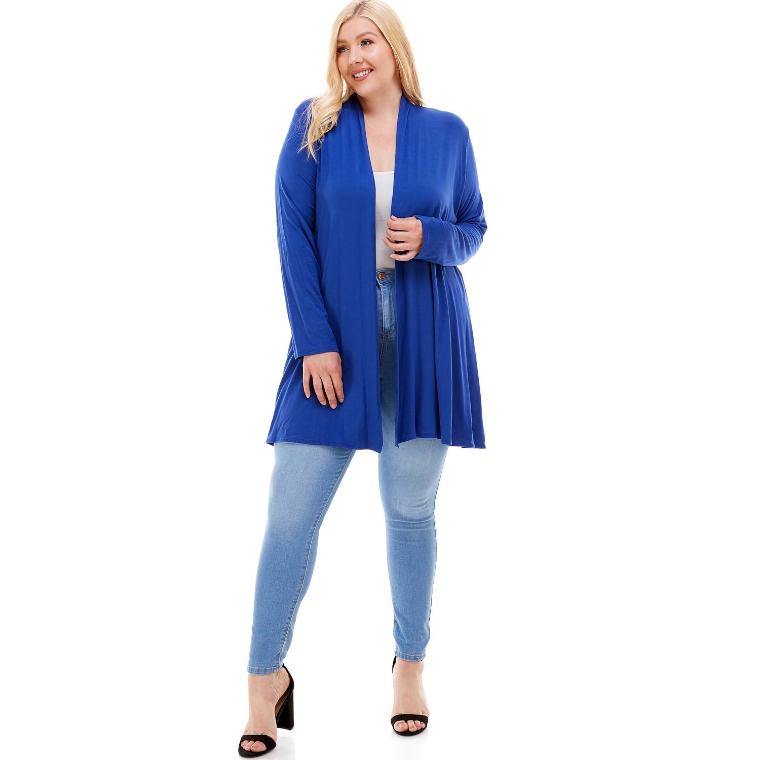 AJK-3001RSX Plus Size Long Sleeve Open Front Drape Cardigan | Made in USA | Azules Wholesale