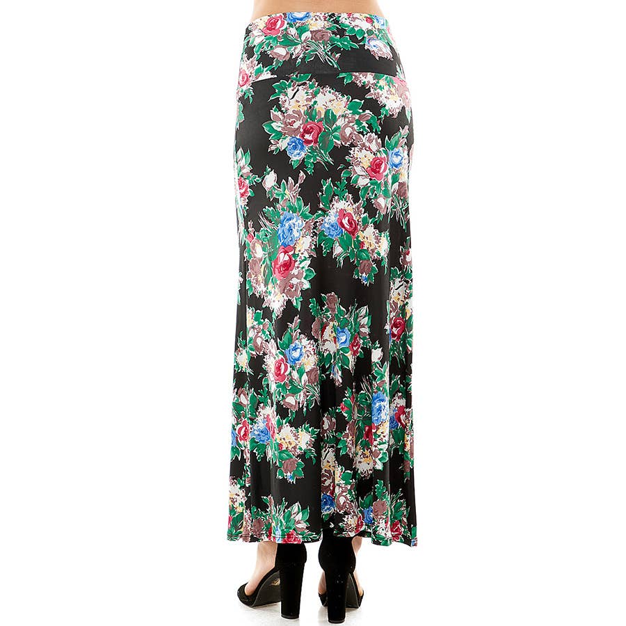 ASK-9001PS High Waisted Floral Print Maxi Skirt | Made in USA | Azules Wholesale
