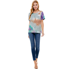 ATP-2328FT-Women's French Terry Tie Dye Top with Band | Made in USA | Azules Wholesale