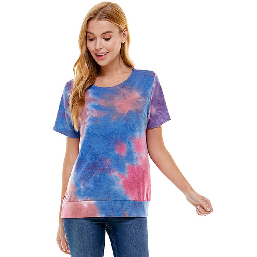 ATP-2328FT-Women's French Terry Tie Dye Top with Band | Made in USA | Azules Wholesale