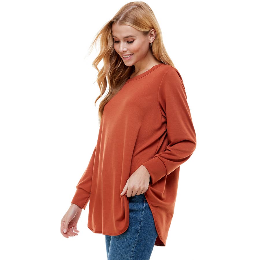 ATP-2321FT-Women's Oversized Long Sleeve Crew Neck Tunic | Made in USA | Azules Wholesale