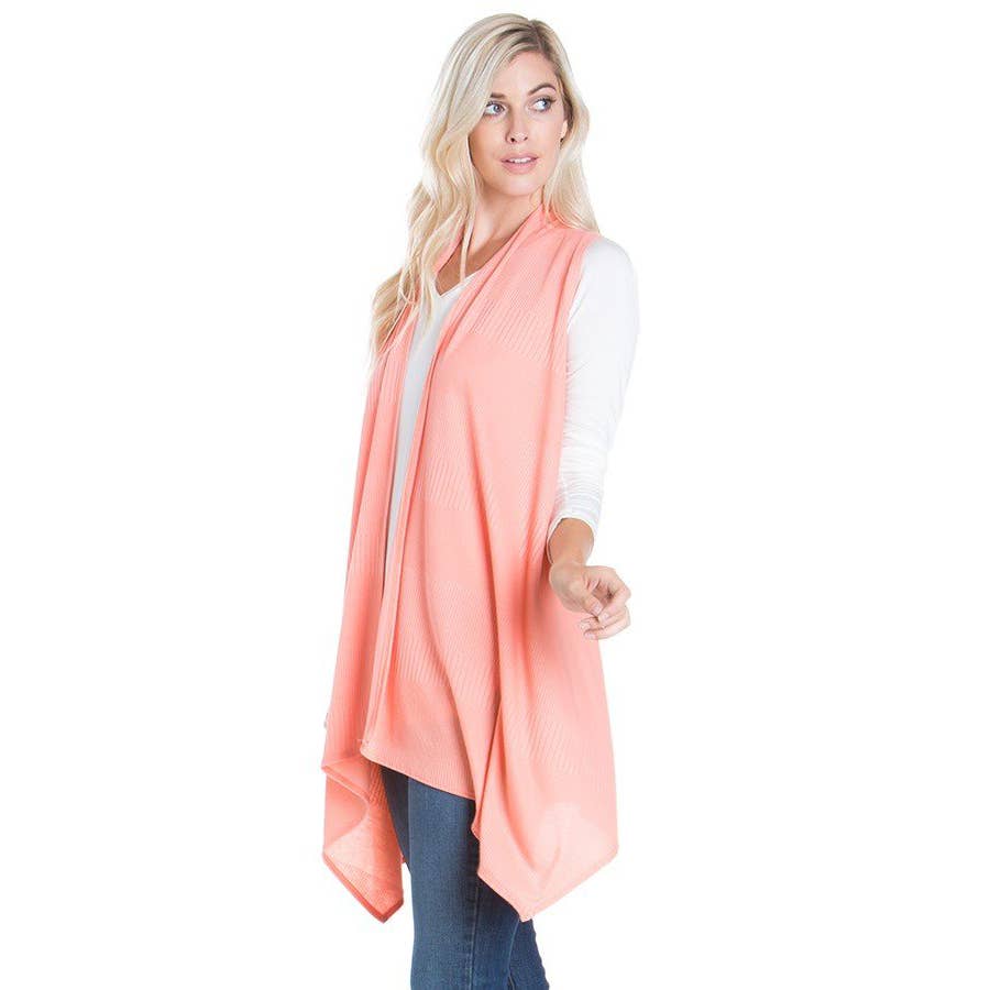 AJK-2071PR-Soft Brushed Ribbed Sleeveless Duster Cardigan | Made in USA | Azules Wholesale