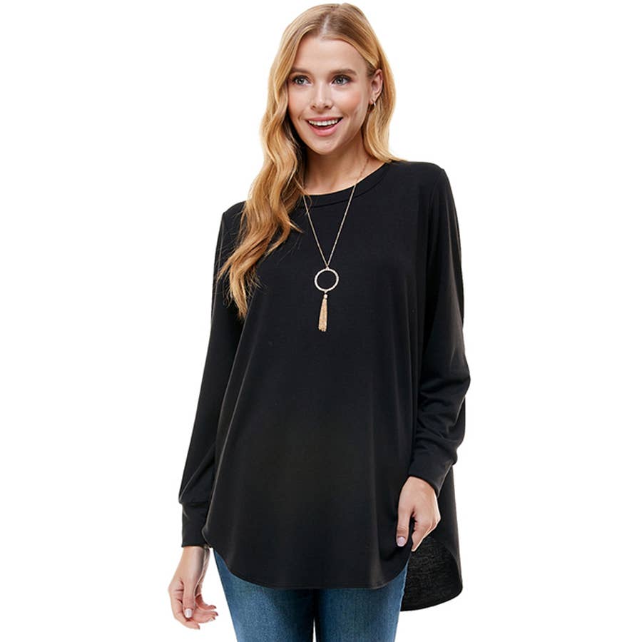 ATP-2321FT-Women's Oversized Long Sleeve Crew Neck Tunic | Made in USA | Azules Wholesale