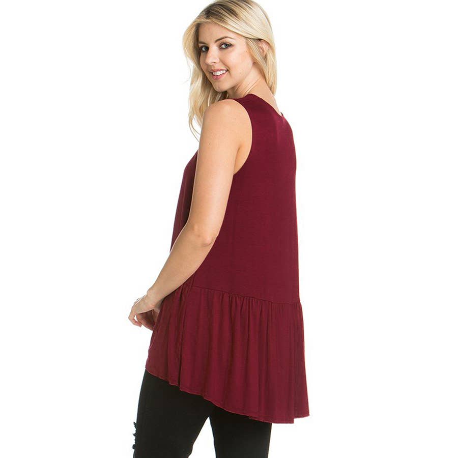 ATP-2284RS Sleeveless Back Ruffle Hem Tunic Top | Made in USA | Azules Wholesale