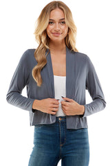 AJK-3018RS-Women's Long Sleeve Open Front Cropped Cardigan | Made in USA | Azules Wholesale