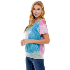 ATP-2328FT-Women's French Terry Tie Dye Top with Band | Made in USA | Azules Wholesale