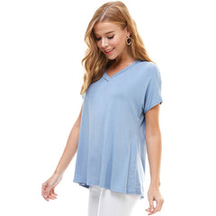 ATP-2318RS Women's Basic Cap Sleeve V-Neck Tunic | Made in USA | Azules Wholesale