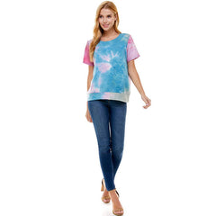 ATP-2328FT-Women's French Terry Tie Dye Top with Band | Made in USA | Azules Wholesale