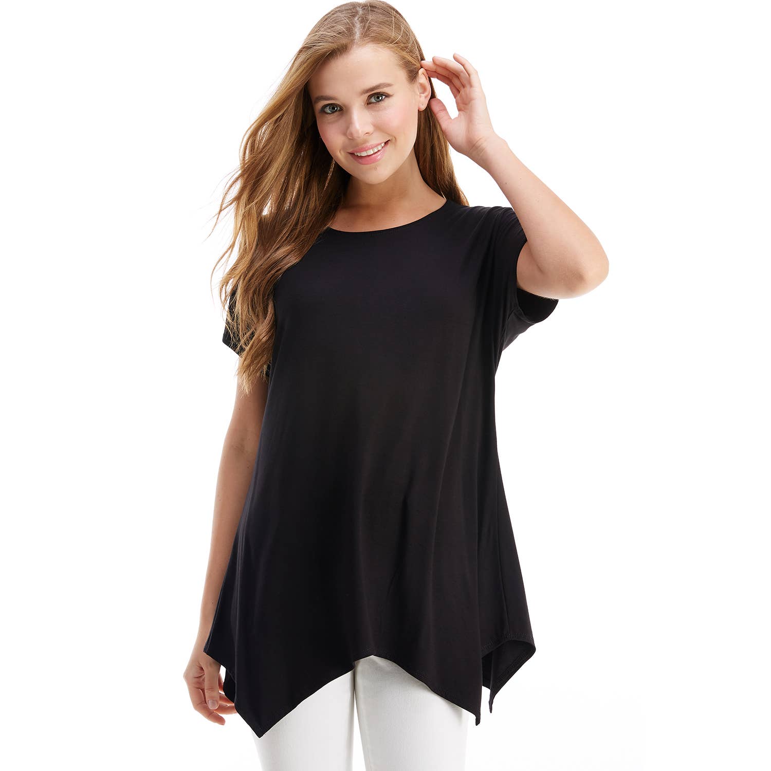 ATP-2307RS Cap Sleeve Basic Asymmetric Tunic | Made in USA | Azules Wholesale