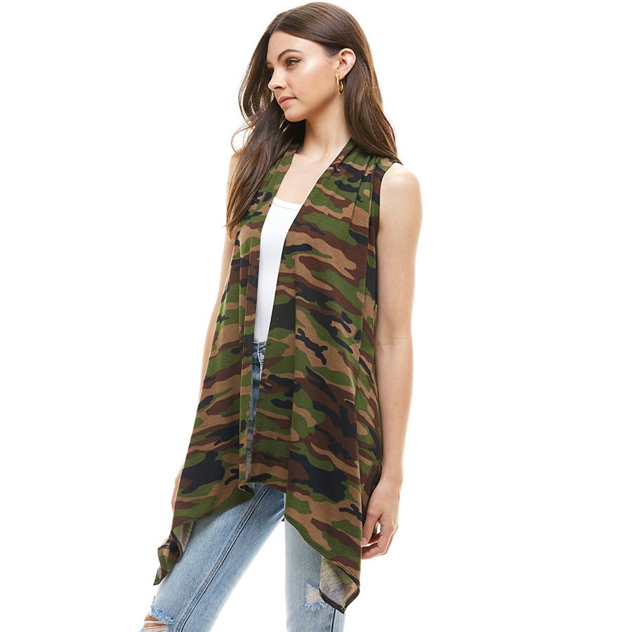 AJK-2071PS- Camo Print Sleeveless Cardigan Vest | Made in USA | Azules Wholesale