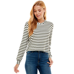 ATP-2331RS-Women's Crew Neck Stripe Print Long Sleeves Top | Made in USA | Azules Wholesale