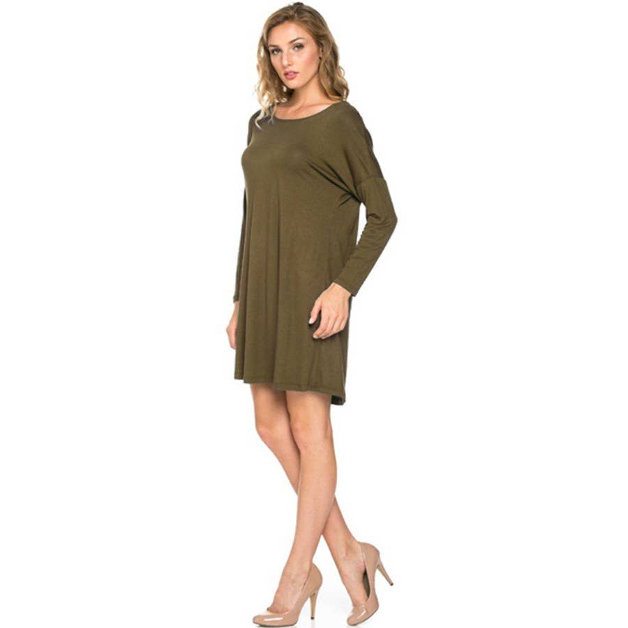 ADS-8225RS Long Sleeve Above The Knee Loose Fit Tunic Dress | Made in USA | Azules Wholesale