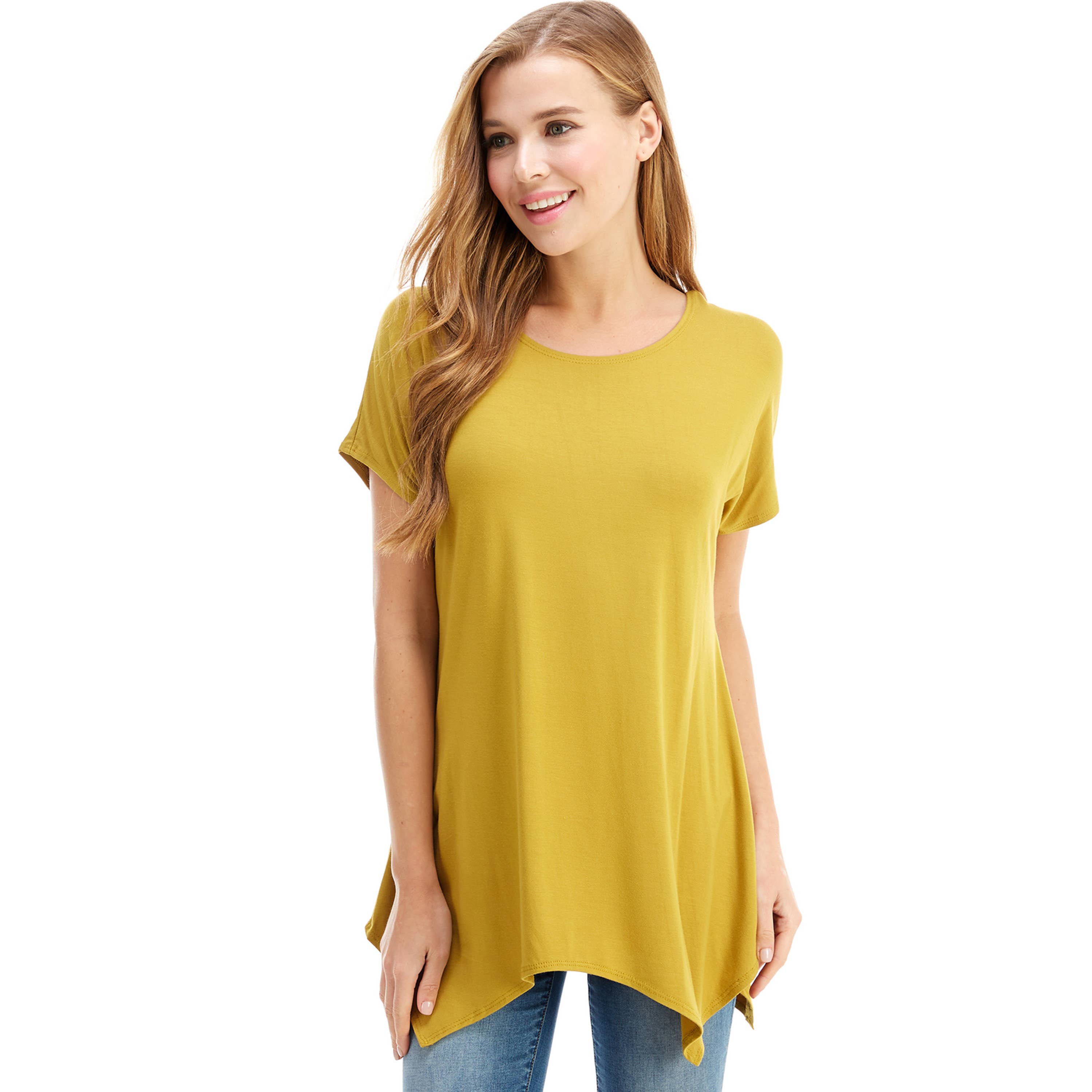 ATP-2307RS Cap Sleeve Basic Asymmetric Tunic | Made in USA | Azules Wholesale