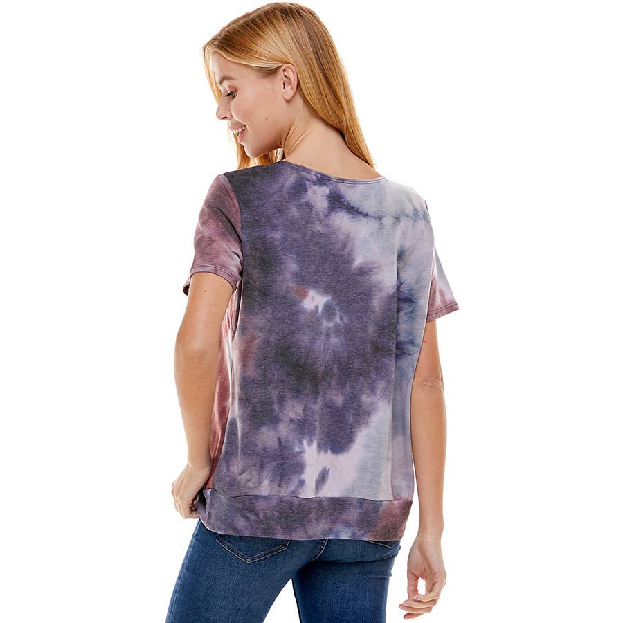 ATP-2328FT-Women's French Terry Tie Dye Top with Band | Made in USA | Azules Wholesale