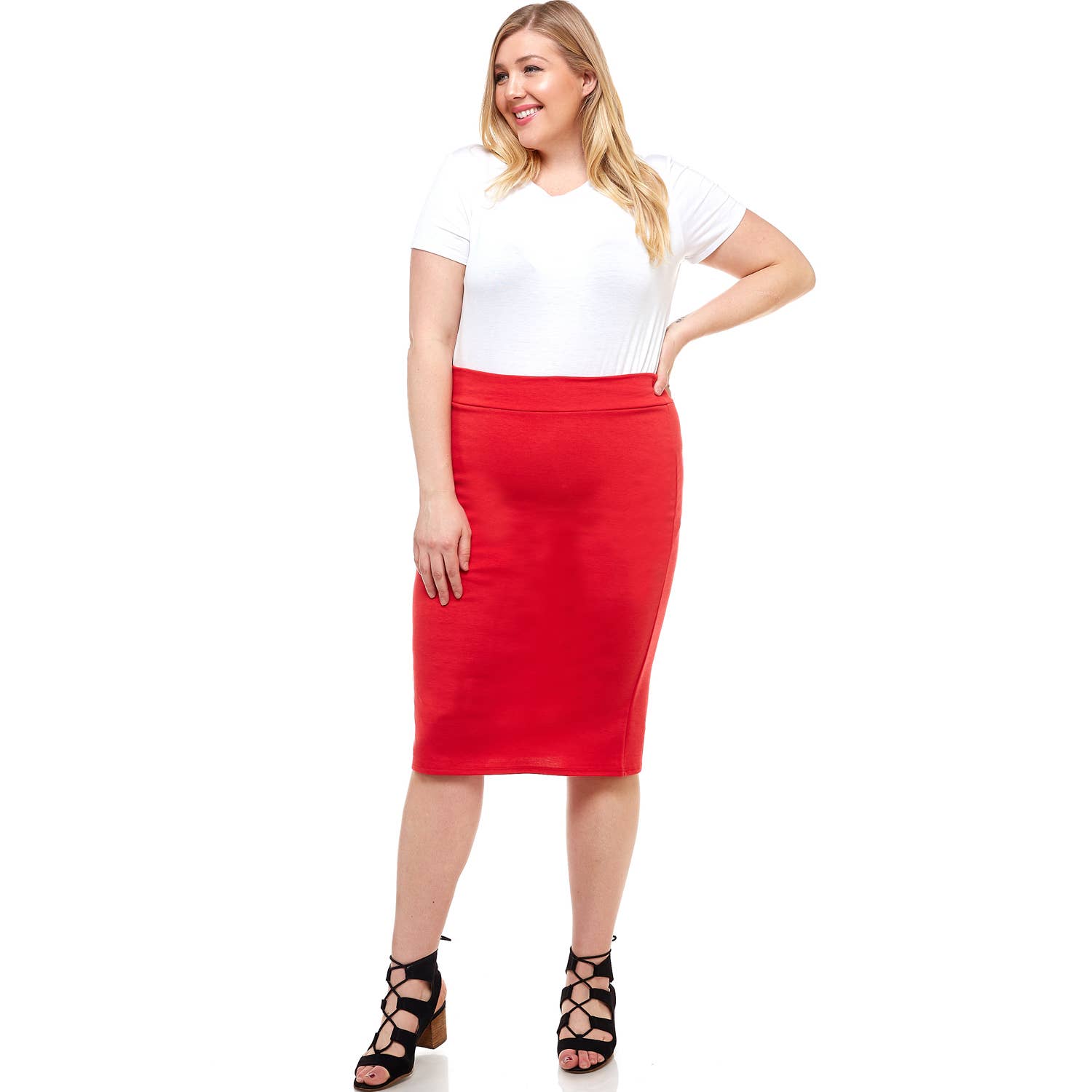 ASK-9014PTX Plus Size High Waisted Pencil Skirt | Made in USA | Azules Wholesale