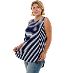 ATP-2308RSX-Plus Size Stripe Print Casual Sleeveless Top | Made in USA | Azules Wholesale