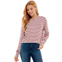 ATP-2331RS-Women's Crew Neck Stripe Print Long Sleeves Top | Made in USA | Azules Wholesale