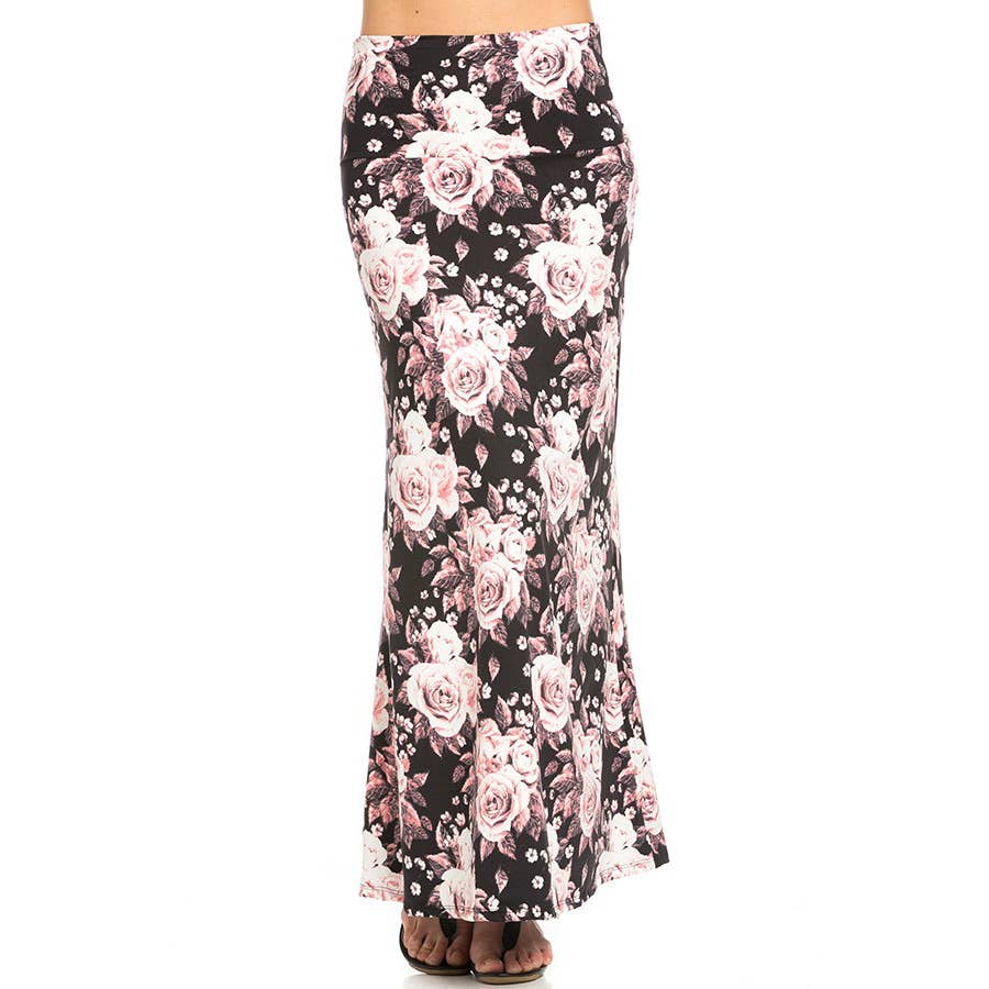 ASK-9001PS High Waisted Floral Print Maxi Skirt | Made in USA | Azules Wholesale