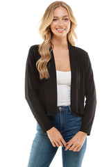 AJK-3018RS-Women's Long Sleeve Open Front Cropped Cardigan | Made in USA | Azules Wholesale