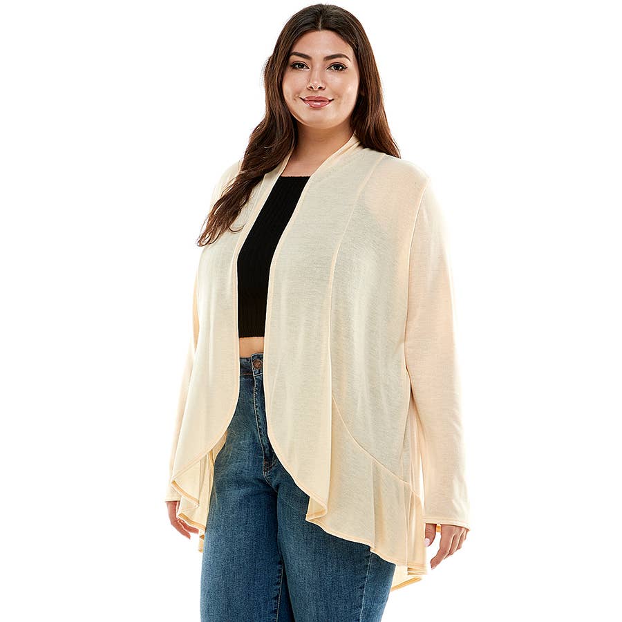 AJK-3016HCX-PLUS-Women's Long Sleeves Ruffled Hacci Cardigan | Made in USA | Azules Wholesale