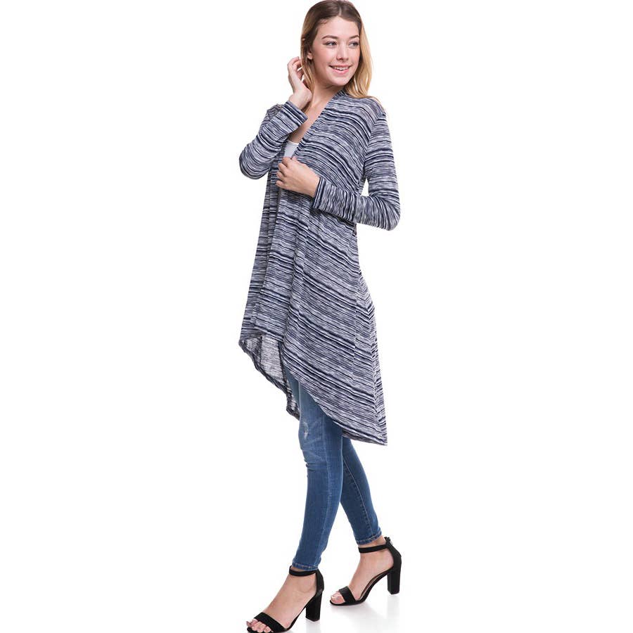 AJK-2063HC Super Soft Open Front Drape High Low Long Cardi | Made in USA | Azules Wholesale