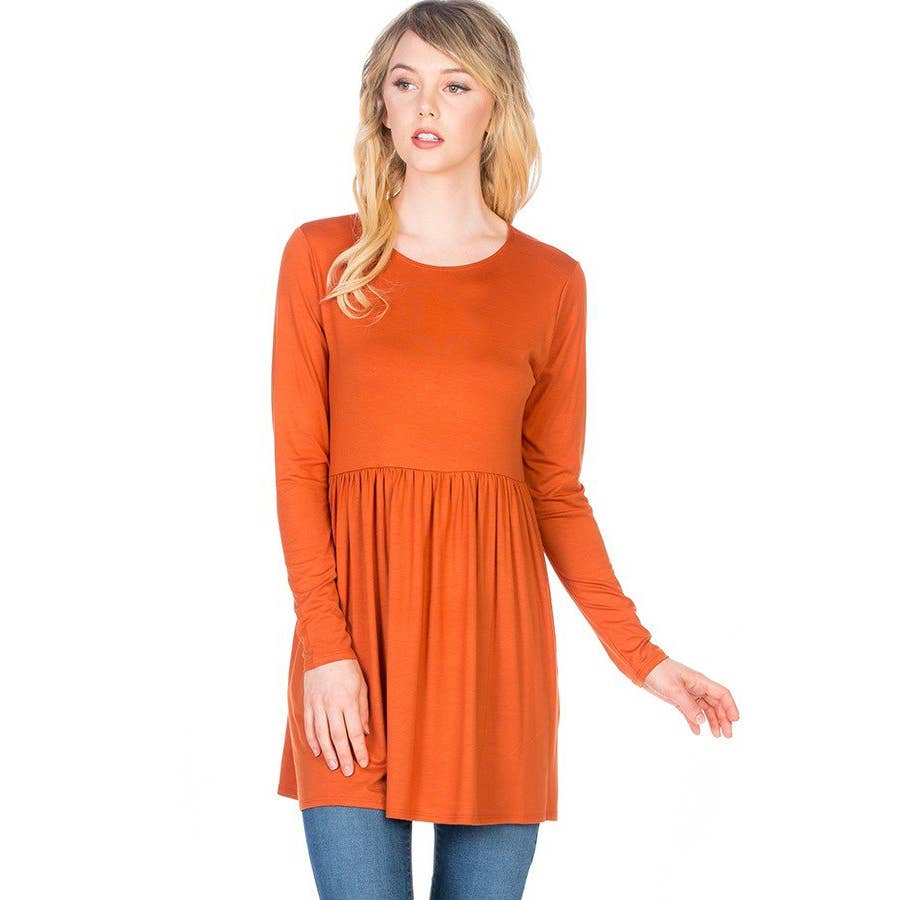 ATP-2271RS Long Sleeve Ruffle Hem Tunic | Made in USA | Azules Wholesale