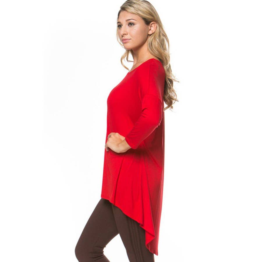 ATP-2211RS 3/4 SLEEVE HIGH-LOW TUNIC TOP | Made in USA | Azules Wholesale