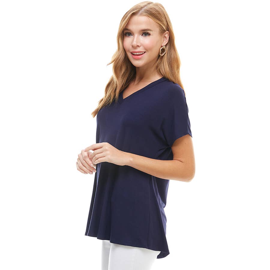 ATP-2318RS Women's Basic Cap Sleeve V-Neck Tunic | Made in USA | Azules Wholesale