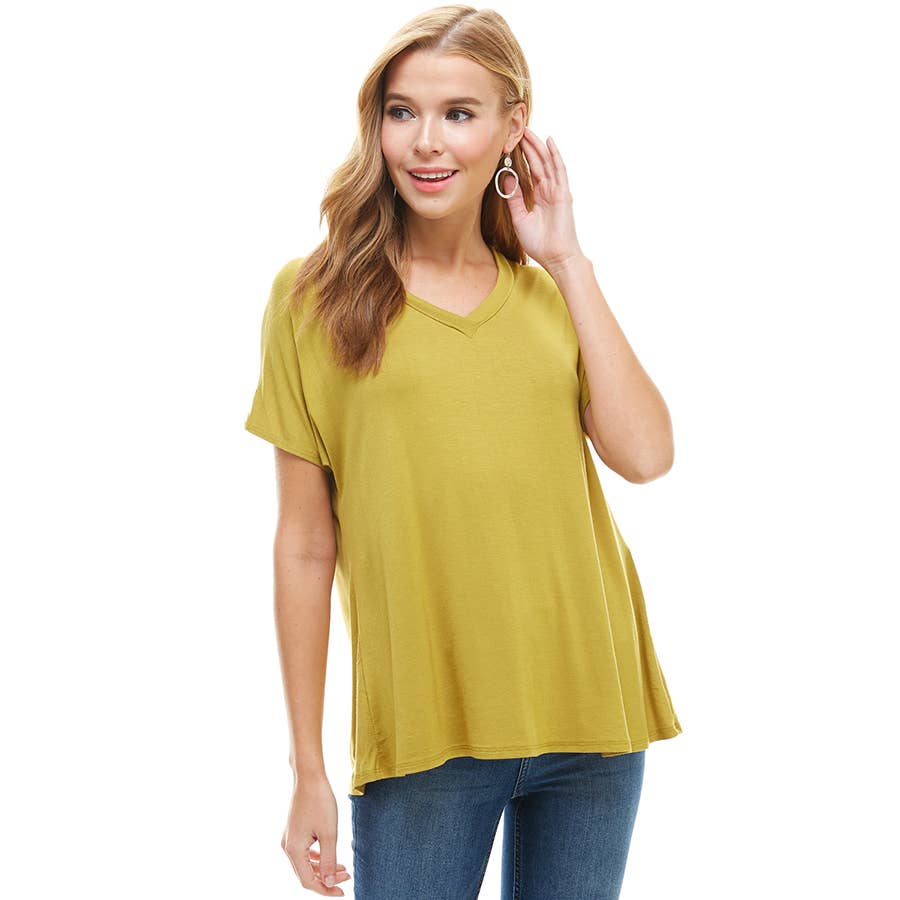 ATP-2318RS Women's Basic Cap Sleeve V-Neck Tunic | Made in USA | Azules Wholesale