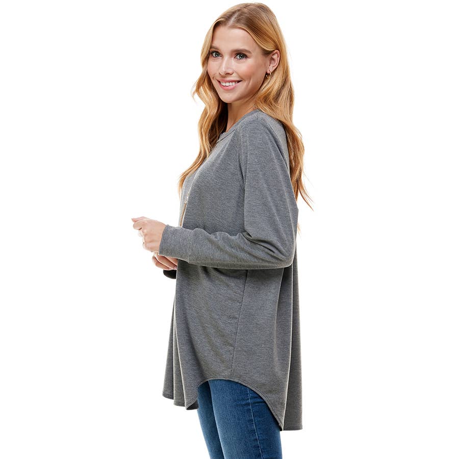 ATP-2321FT-Women's Oversized Long Sleeve Crew Neck Tunic | Made in USA | Azules Wholesale