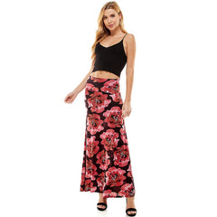 ASK-9001PS High Waisted Floral Print Maxi Skirt | Made in USA | Azules Wholesale