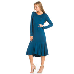 ADM-8258RS Ruffle Hem Long Sleeve Midi Dress | Made in USA | Azules Wholesale