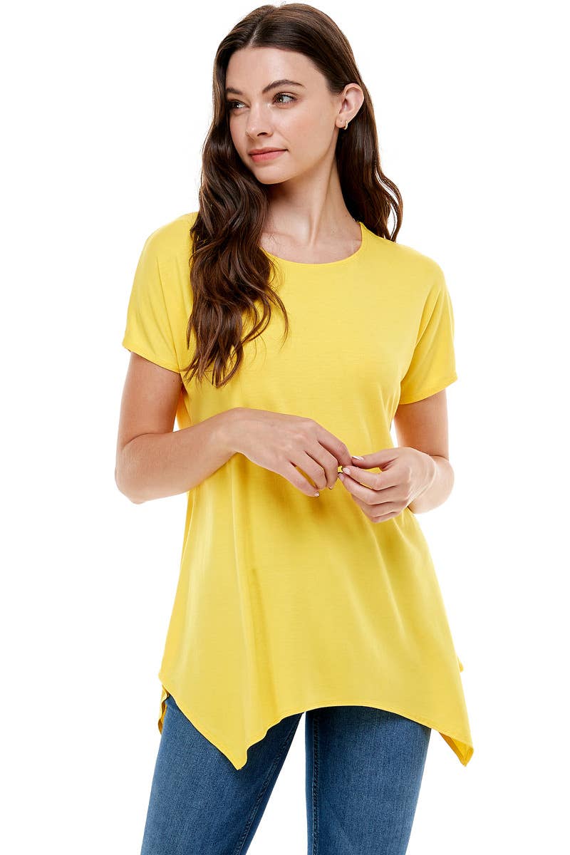 ATP-2307RS Cap Sleeve Basic Asymmetric Tunic | Made in USA | Azules Wholesale