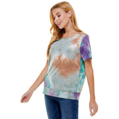 ATP-2328FT-Women's French Terry Tie Dye Top with Band | Made in USA | Azules Wholesale