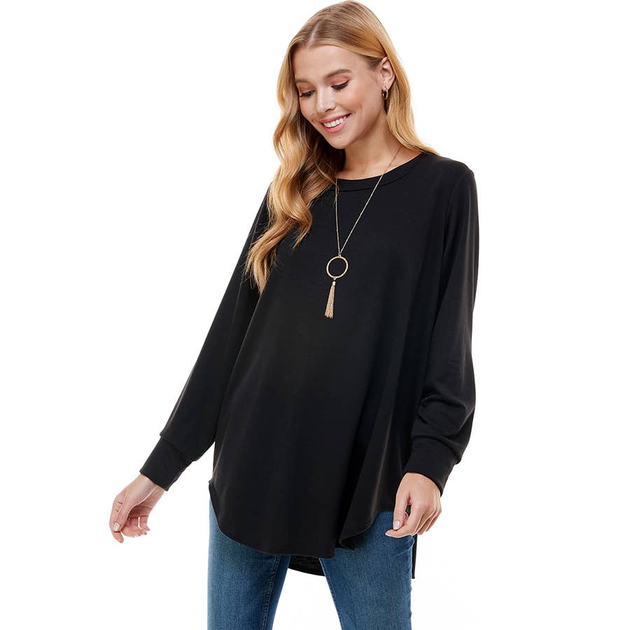 ATP-2321FT-Women's Oversized Long Sleeve Crew Neck Tunic | Made in USA | Azules Wholesale