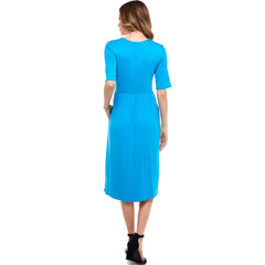 ADM-8267RS Elastic Waist Midi Dress With Pocket | Made in USA | Azules Wholesale