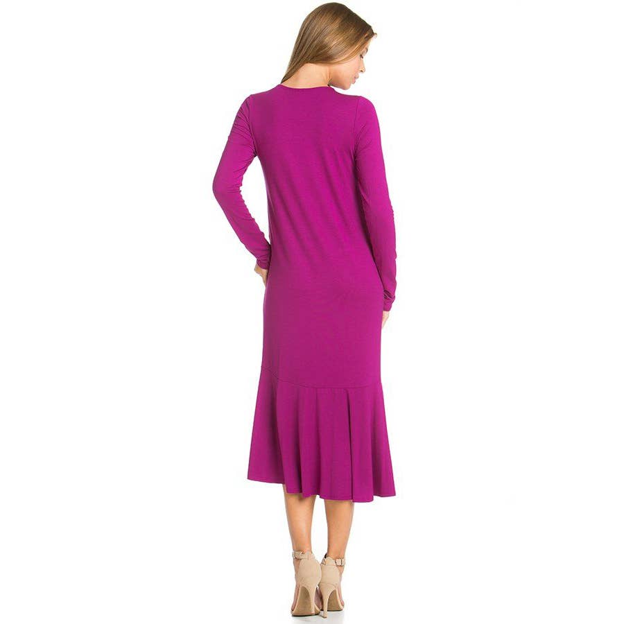 ADM-8258RS Ruffle Hem Long Sleeve Midi Dress | Made in USA | Azules Wholesale