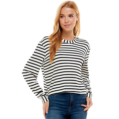 ATP-2331RS-Women's Crew Neck Stripe Print Long Sleeves Top | Made in USA | Azules Wholesale