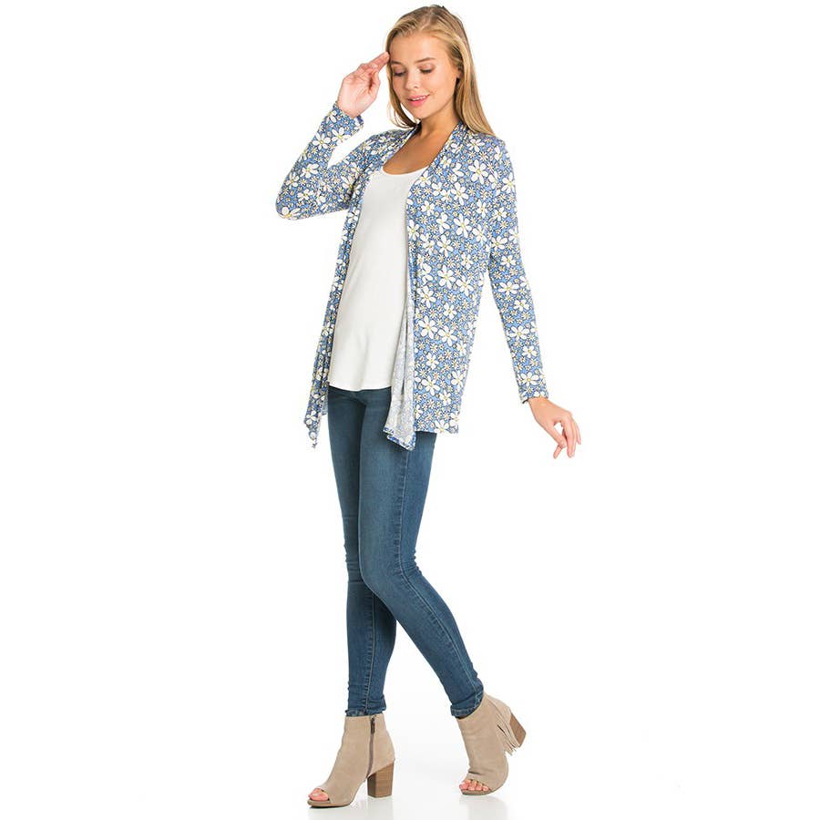 AJK-2057RS-Women's Floral Print Open Front Cardigan | Made in USA | Azules Wholesale