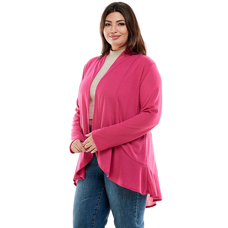 AJK-3016HCX-PLUS-Women's Long Sleeves Ruffled Hacci Cardigan | Made in USA | Azules Wholesale