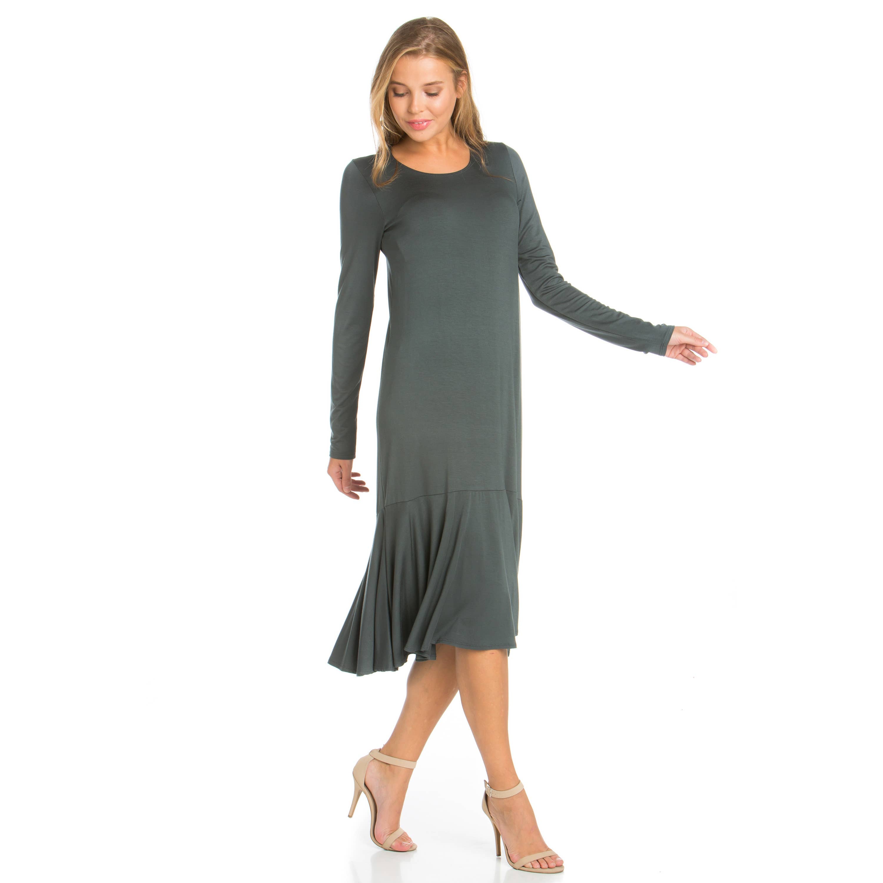 ADM-8258RS Ruffle Hem Long Sleeve Midi Dress | Made in USA | Azules Wholesale