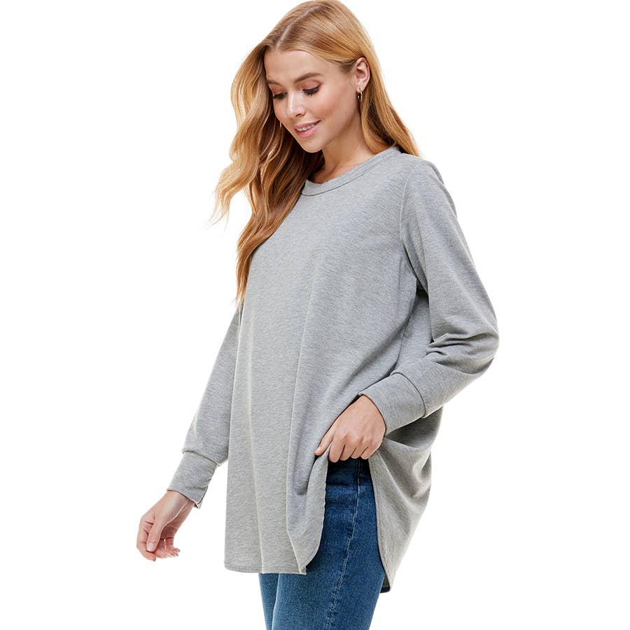 ATP-2321FT-Women's Oversized Long Sleeve Crew Neck Tunic | Made in USA | Azules Wholesale