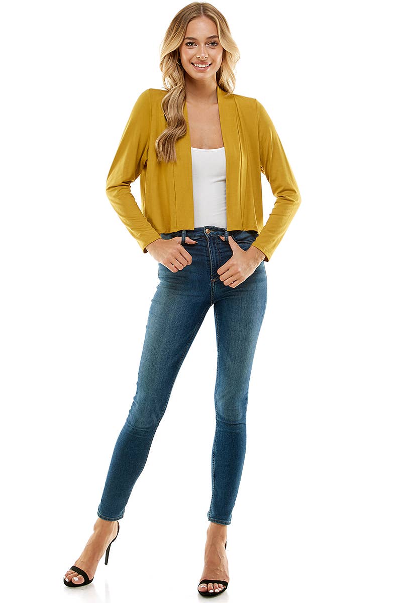 AJK-3018RS-Women's Long Sleeve Open Front Cropped Cardigan | Made in USA | Azules Wholesale