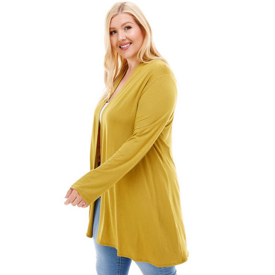 AJK-3001RSX Plus Size Long Sleeve Open Front Drape Cardigan | Made in USA | Azules Wholesale