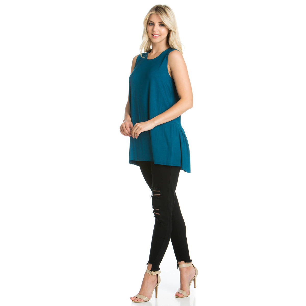 ATP-2284RS Sleeveless Back Ruffle Hem Tunic Top | Made in USA | Azules Wholesale