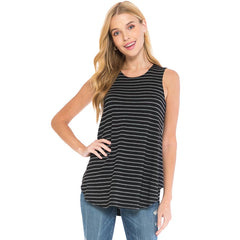ATP-2308RS-AZULES Women's Stripe Print Casual Sleeveless Top | Made in USA | Azules Wholesale