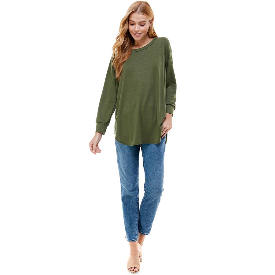 ATP-2321FT-Women's Oversized Long Sleeve Crew Neck Tunic | Made in USA | Azules Wholesale